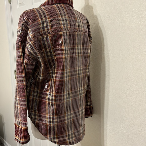Sequin Plaid Button-Up Shirt - Picture 9 of 10